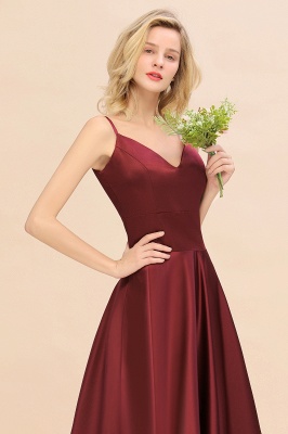 Burgundy Satin Long Bridesmaid Dress Simple V-Neck Evening Dresses_8