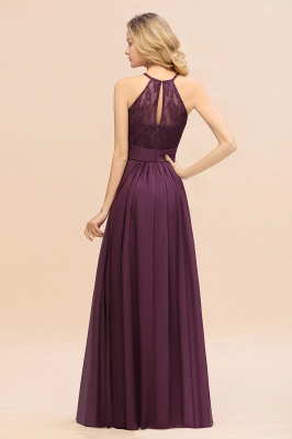 Halter Ruffles Sleeveless Bridesmaid Dress Lace Aline Wedding Guest Dress_4