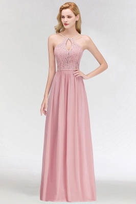 Keyhole Lace Chiffon Floor-Length Halter Long Bridesmaid Dress_2