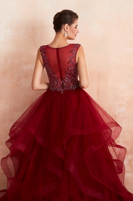 Incroyable Deep V-Neck Burgundy Layers Tulle Robe de soirée longue Sparkly Beadings Sequins Party Dress_10