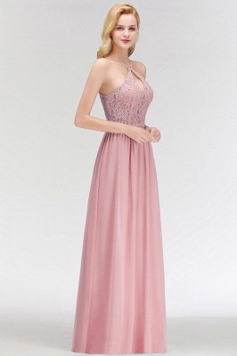 Keyhole Lace Chiffon Floor-Length Halter Long Bridesmaid Dress_4