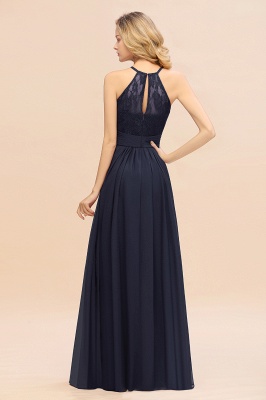 Halter Ruffles Sleeveless Bridesmaid Dress Lace Aline Wedding Guest Dress_2