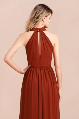 Elegant Halter Rust Long Chiffon Bridesmaid Dresses with Front Slit_9