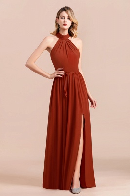 Elegant Halter Rust Long Chiffon Bridesmaid Dresses with Front Slit_7