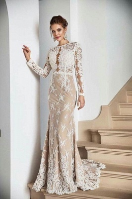 Robe de mariée sirène à manches longues avec appliques en dentelle blanche