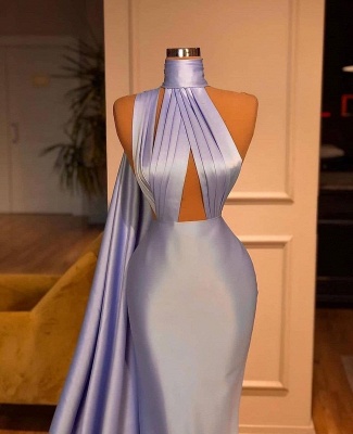 Charming Lilac One-shoulder Mermaid Long Prom Dresses Satin Sleveless Party Dress_2