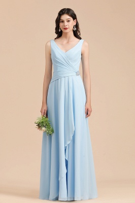 Sleeveless V-Neck Ruffle Chiffon ALine Bridesmaid Dress Simple Wedding Dress_1