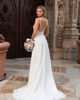 Simple Chiffon Wedding Dresses Spaghetti Straps  Lace Appliques Bridal Dress_2