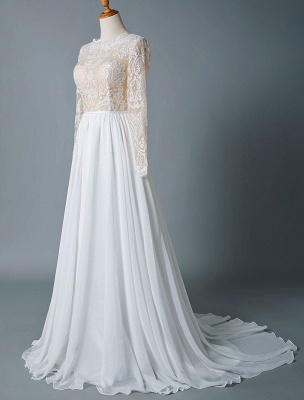 Boho Wedding Dresses 2021 Jewel Neck Long Sleeve A Line Floor Length ...