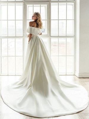 Robe de mariée vintage blanche avec train en satin sur l'épaule robe de mariée plissée sirène robes de mariée_3