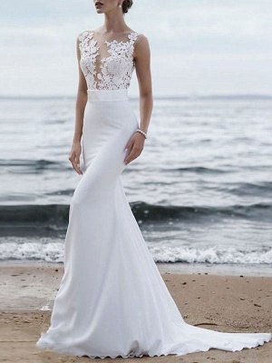 Wedding Dress 2021 Jewel Neck Sleeveless Mermaid Beach Wedding Bridal Gowns With Sweep Train_1