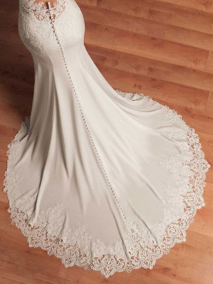 White Simple Wedding Dress Mermaid V-Neck Sleeveless Backless Natural Waist Lace Bridal Gowns_4