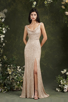 Chic Straps Sequins Side Slit Prom Dress Sleeveless Evening Party Dress_4