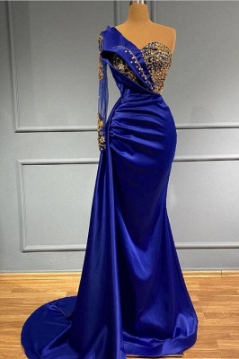 Robe de bal sirène bleu royal strass avec une épaule_1