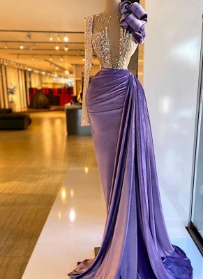 Superbe robe de bal sirène en velours avec manches longues et perles_1