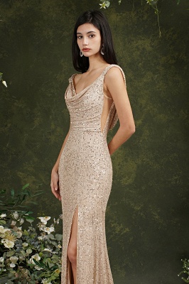 Chic Straps Sequins Side Slit Prom Dress Sleeveless Evening Party Dress_7