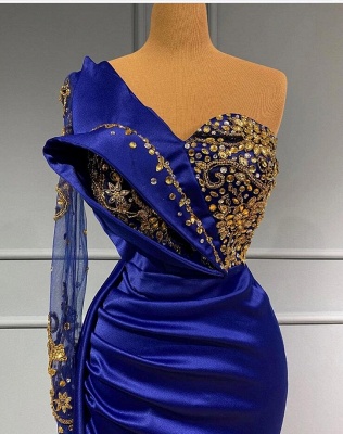 Robe de bal sirène bleu royal strass avec une épaule_2