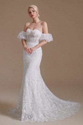 Superbe robe de mariée chérie robe de mariée sirène en dentelle florale à épaules dénudées_2