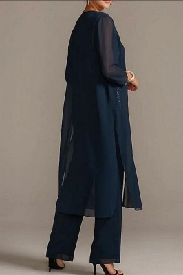 3-teiliger Chiffon-Jumpsuit mit Paillettenkleid für die Brautmutter mit Rundhalsausschnitt und 3/4-Ärmeln_2