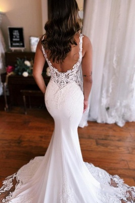 Gorgeous Sleeveless Mermaid Wedding Dress V-Neck Floral Lace Bridal Gown_4