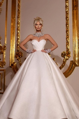 Stylish Sweetheart Ball Gown Satin A-line Wedding Dress with Glitter Sequins Crystals_1