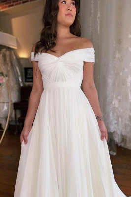 Elegant Off-the-Shoulder Ruched Chiffon A-line Wedding Dress Simple Bridal Dress_4