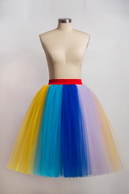 Rainbow Knee Length Skirt Layered Tulle Skirt Girls Colorful Costumes_5