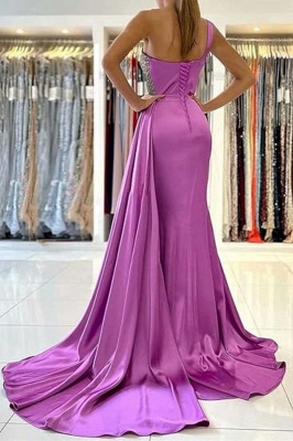 Charming Red Satin Mermaid Prom Dresses Glitter Sequins One Shoulder Floor-Length Party Dress with Sweep Train_2