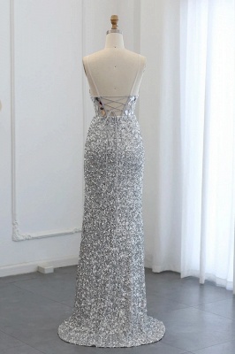 Spaghetti Straps Sequin Mermaid Evening Dresses with Side Slit Glitter Long Party Gowns_4