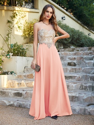 Elegant Sleeveless Chiffon Aline Evening Dress Lace Appliques Formal Dress_12