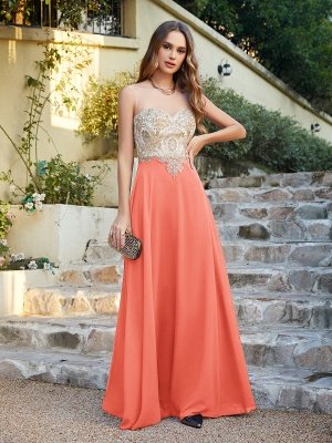 Elegant Sleeveless Chiffon Aline Evening Dress Lace Appliques Formal Dress_10