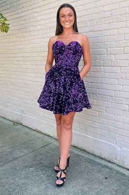 Sequin Short Homecoming Dresses for Teens Sparkly Prom Dress Tight Cocktail Dresses with Pocket_4