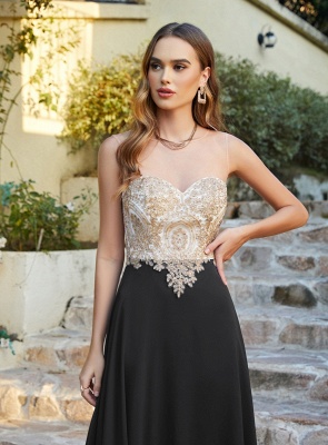 Robe de soirée élégante en mousseline de soie, sans manches, avec des appliques en dentelle, robe formelle_29