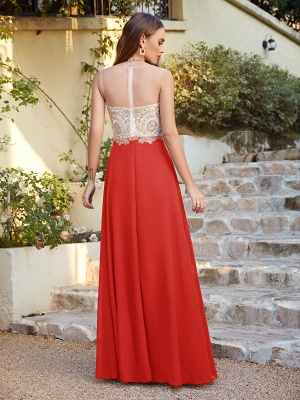 Robe de soirée élégante en mousseline de soie, sans manches, avec des appliques en dentelle, robe formelle_88