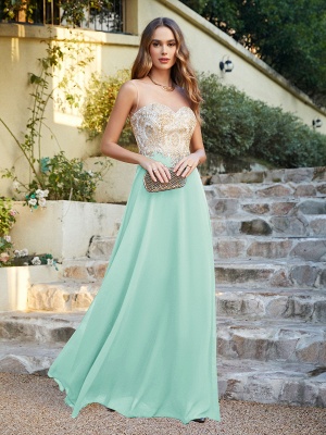 Elegant Sleeveless Chiffon Aline Evening Dress Lace Appliques Formal Dress_13