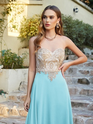 Robe de soirée élégante en mousseline de soie, sans manches, avec des appliques en dentelle, robe formelle_86