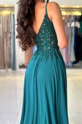 Vestido de noche Aline de gasa con escote en forma de corazón, elegante, verde oscuro, con abertura lateral, largo hasta el suelo, vestido Formal con correas_6