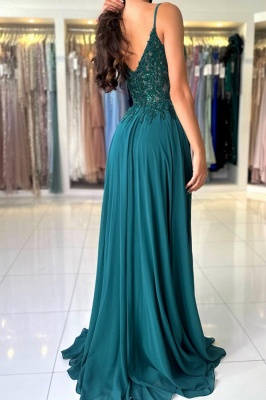 Vestido de noche Aline de gasa con escote en forma de corazón, elegante, verde oscuro, con abertura lateral, largo hasta el suelo, vestido Formal con correas_5