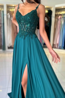 Vestido de noche Aline de gasa con escote en forma de corazón, elegante, verde oscuro, con abertura lateral, largo hasta el suelo, vestido Formal con correas_4