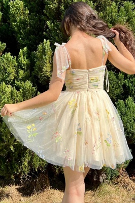 Sweetheart Daffodil Ruffle Chiffon Sleeveless Aline Short Party Dress Floral Formal Dress_5