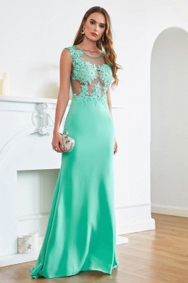 Chic Scoop neck Lace appliques Mermaid Prom Dress Floor Length Sleeveless Evening Gown_1