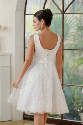 Elegant Sleeveless Ivory Chiffon Knee length Formal Dress Sequins Short Party Wear Dress_3