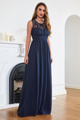 CHELSEA | Sheath Round neck Floor-length Navy Blue Prom Dress_6