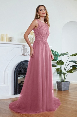 ABRIL | A-line Court Train Tulle Evening Dress with Appliques_16