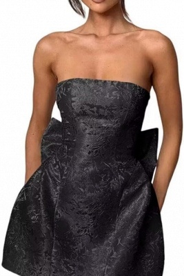 Chic Strapless Ruffle Satin Sheath Prom Dress Short Homecoming Dresses with Bow_7