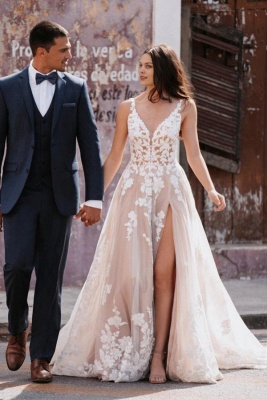 Robe de mariée Aline en tulle sans manches modeste et simple, fendue sur le devant_2