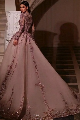 Wunderschönes langärmeliges Abendkleid im Meerjungfrauenstil mit Blumenmuster und Schleppe_2