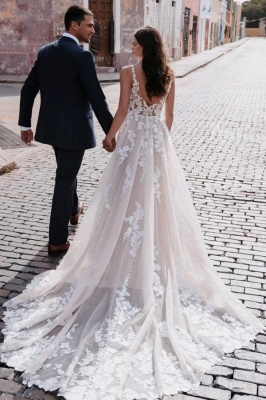 Robe de mariée Aline en tulle sans manches modeste et simple, fendue sur le devant_3