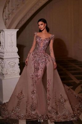 Gorgeous Long Sleeveles Floral Mermaid Evening Gown with Sweep Train