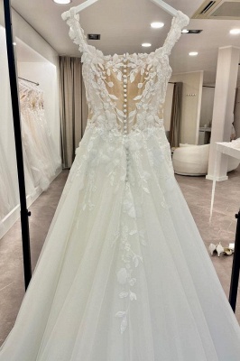 Elegant Tulle Aline Wedding Dress Floral Lace Appliques Sweetheart Bridal Dress Sleeveless_4